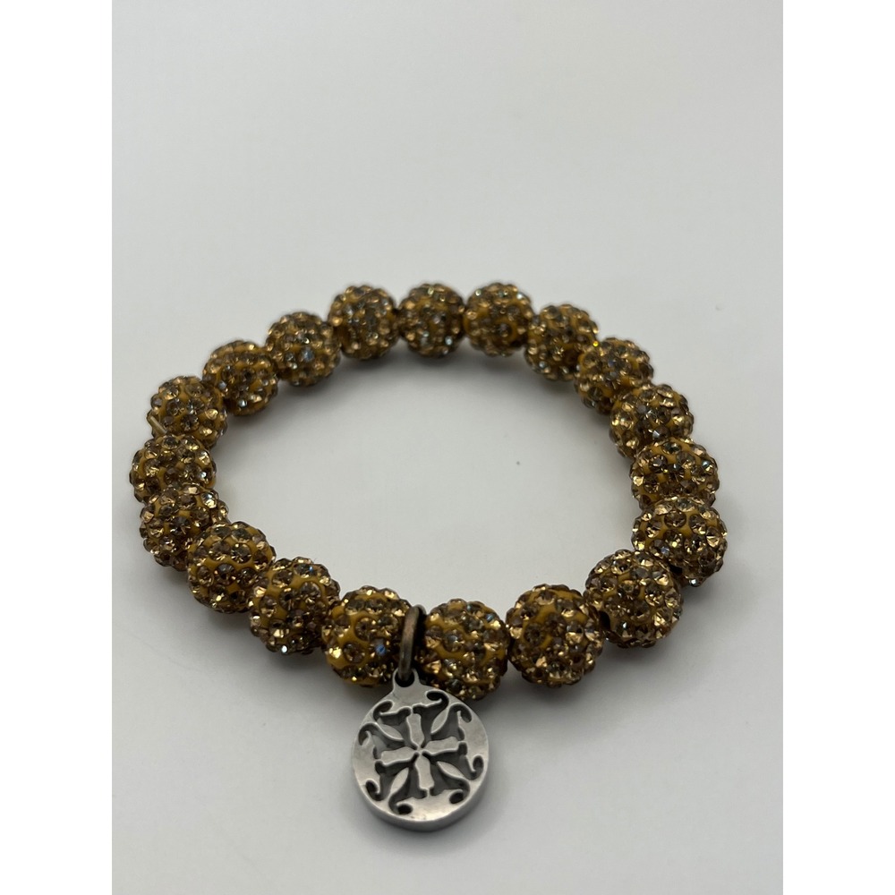 Rustic Cuff Emerson stretch bracelet featuring gold shamballa beads silver charm